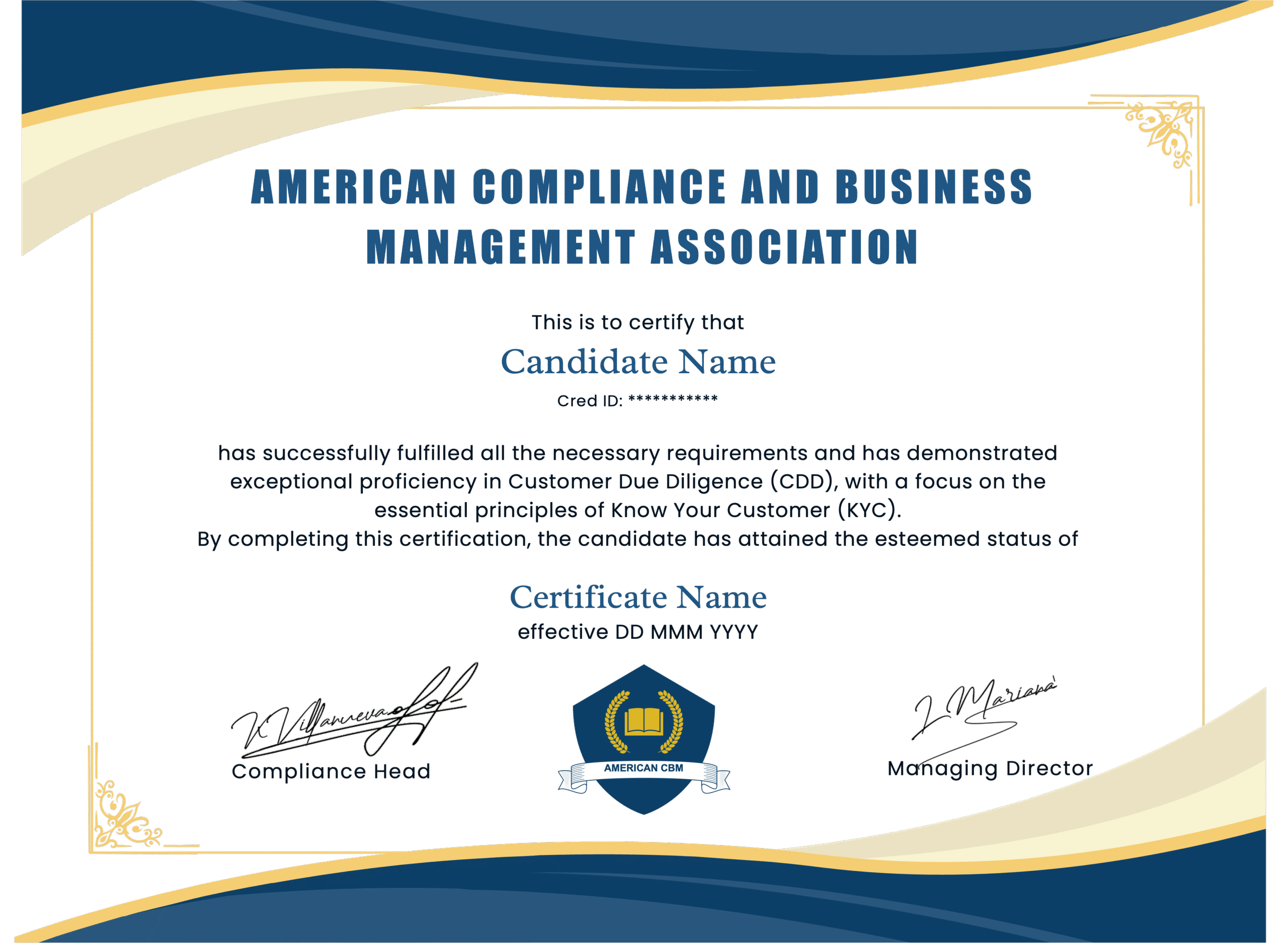 American CBM Association Certificate Sample